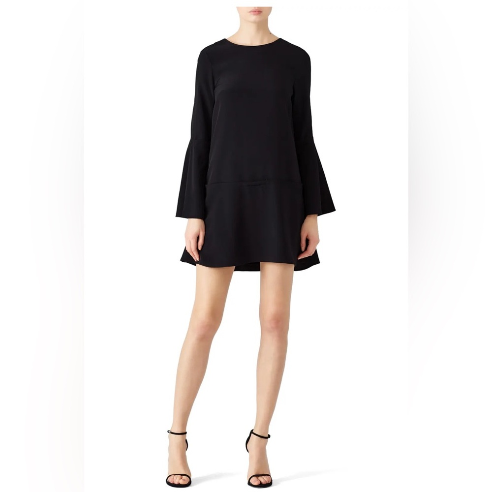 Tibi Silk Drop Waist Mini Dress Black Long Sleeve Shift Size 4 Natural Fiber LBD